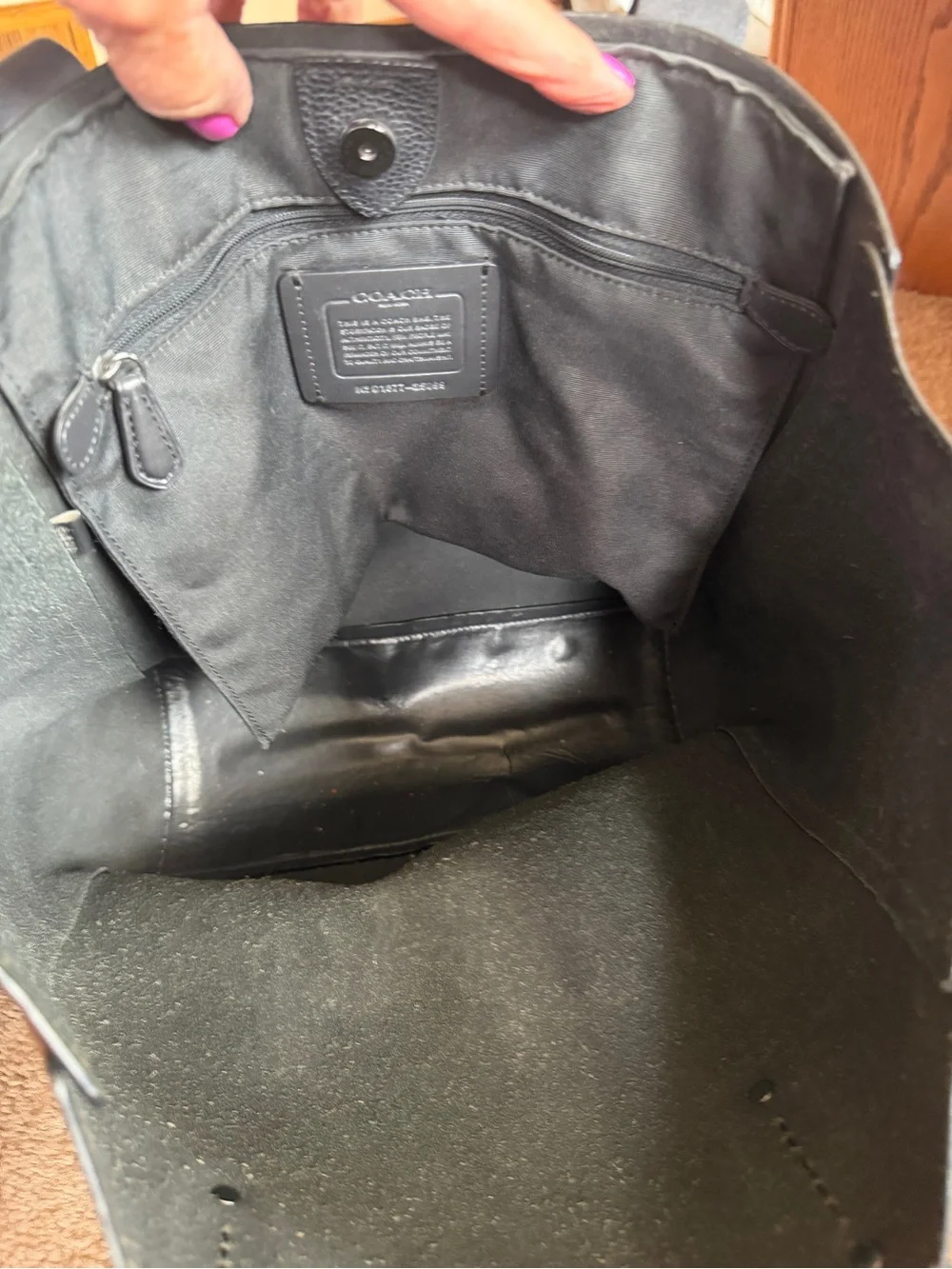 Coach Black Pebbled Leather Tote with Debossed Coach Carriage